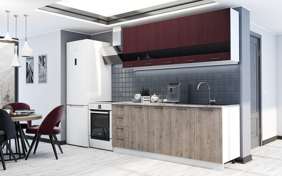 Кухонные гарнитуры, Кухня Астра 2,0 м Красное дерево патина/Дуб галиано МДФ