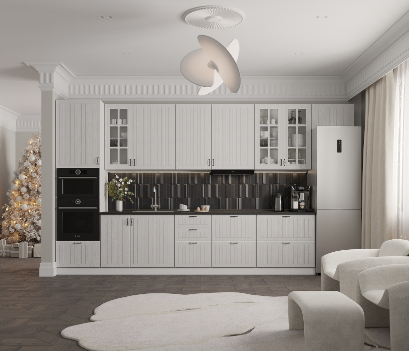 Кухонные гарнитуры, Кухонный гарнитур Регина Белый/Сандал Белый 4,1 м