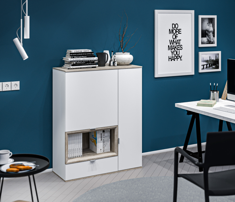 Настенные полки, Комод NAGOS СБ-3033 Белый Бриллиант,Дуб Риббек/Белый Бриллиант