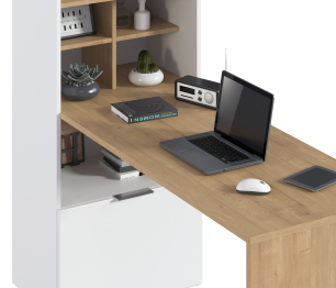 Стеллаж со столом Мальта СБ-3261 Белый,Дуб Гамильтон/МДФ Белый