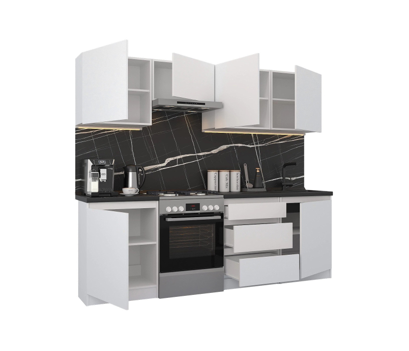 Кухонные гарнитуры, Кухонный гарнитур Леон прямой 240 см, белый