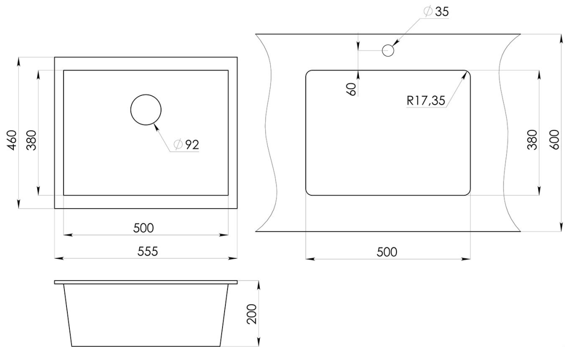 Кухонные мойки, Кварцевая кухонная мойка ЕМАR 5443 (для подстольного монтажа)