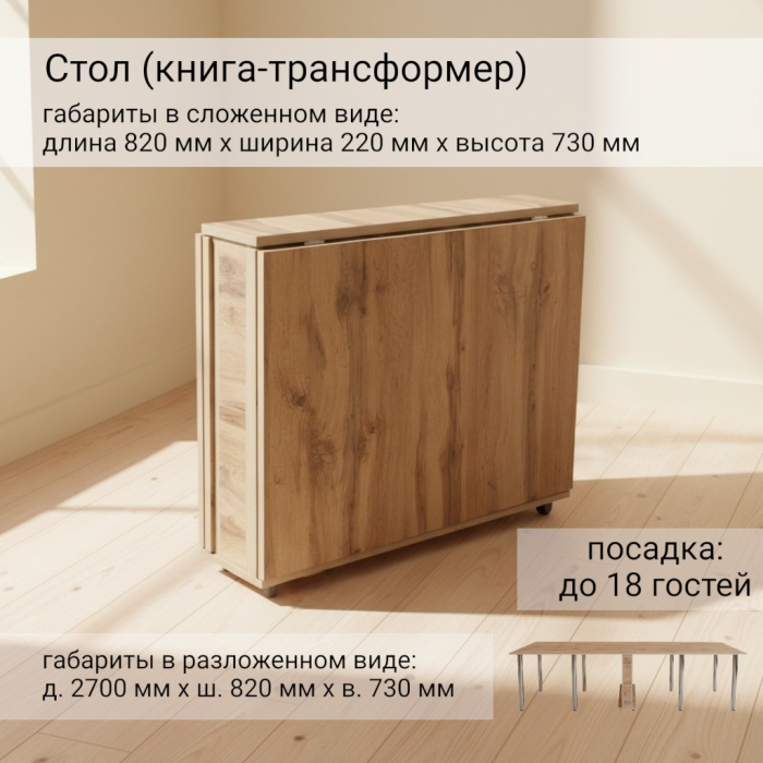 Обеденные столы, Стол Адмирал, раскладной, 2700х820х730