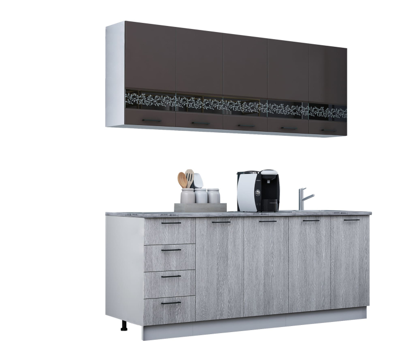 Кухонные гарнитуры, Кухня Милена 2,0 м Смоки софт/Вяз МДФ