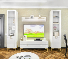Стенки для гостиной, Комплект для гостиной с витринами Ассоль, Белый