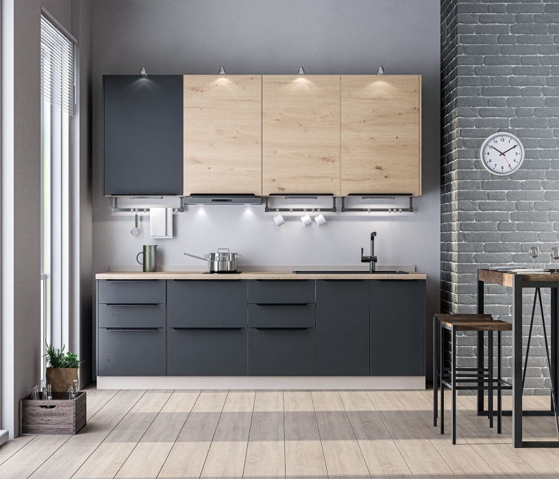 Кухни, Кухонный гарнитур ЛОФТ Регина Песочный/Диамант серый, Дуб дикий 2,4 м