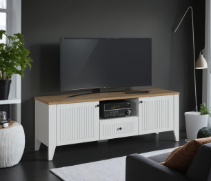 Тумба под телевизор Монтана СБ-3557 Белый Альпийский,Дуб Гамильтон/МДФ Дуб Белый