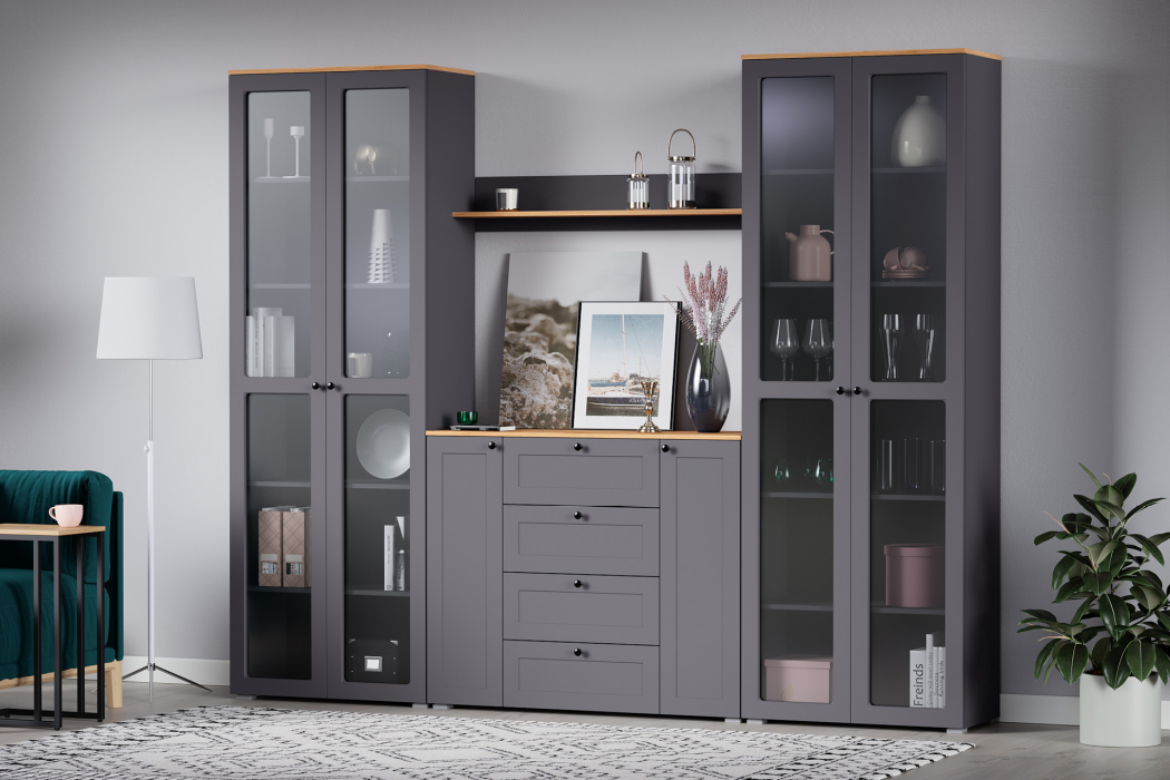 Настенные полки, Полка Остин 16.484, серый графит, дуб золотой крафт