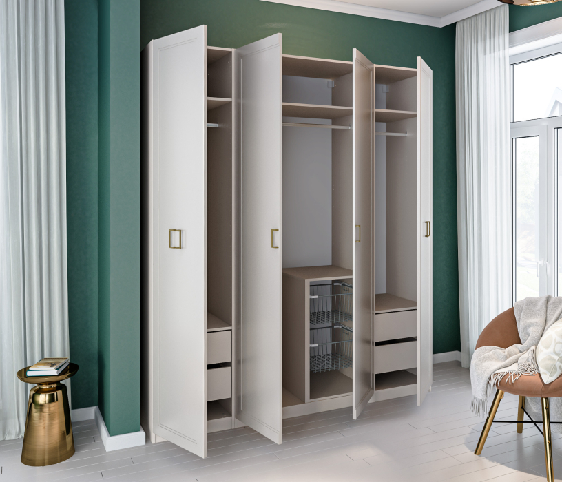 Для одежды, Шкаф Макс 4х дверный с фасадами Ассоль Кашемир серый