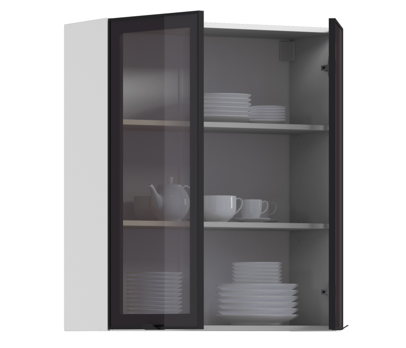 Навесные, Регина РП-180 Полка Белый/Витрина алюминий Черный матовый/стекло Бронза