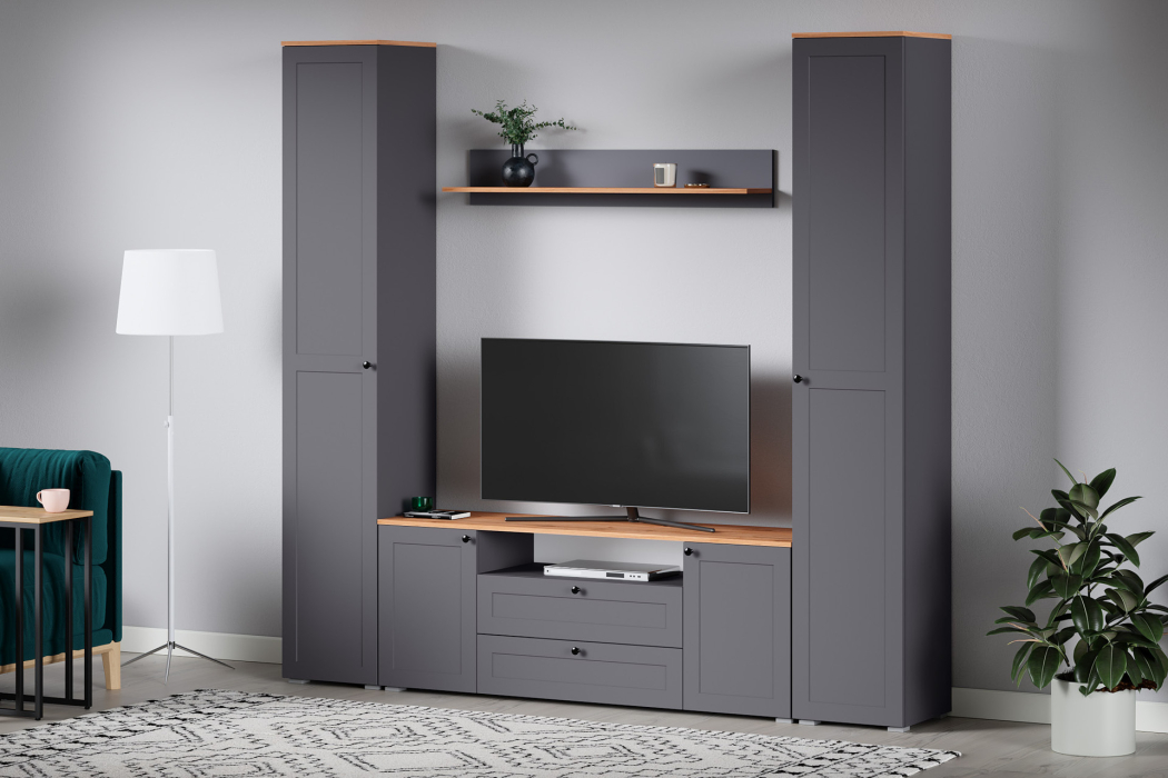 ТВ-тумбы, Тумба под ТВ Остин 16.47, серый графит, дуб золотой крафт