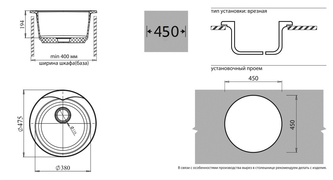 Кухонные мойки, Мойка GranFest RONDO GF-R480